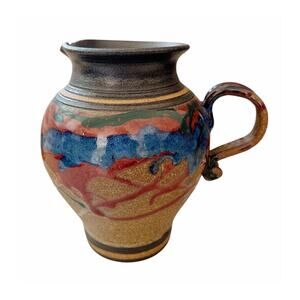 Martin Mid Century Rustic Drip Pottery Pitcher Signed